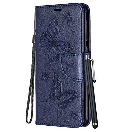 Yiizy Handyhüllen für Huawei P smart 2019 Pot-LX1 Ledertasche, Schmetterling Stil Lederhülle Brieftasche Schutzhülle für POT-LX1AF hülle Silikon Cover mit Magnetverschluss Kartenfächer (Blau) von Yiizy