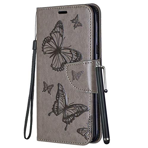 Yiizy Handyhüllen für Huawei P smart 2019 Pot-LX1 Ledertasche, Schmetterling Stil Lederhülle Brieftasche Schutzhülle für POT-LX1AF hülle Silikon Cover mit Magnetverschluss Kartenfächer (Grau) von Yiizy