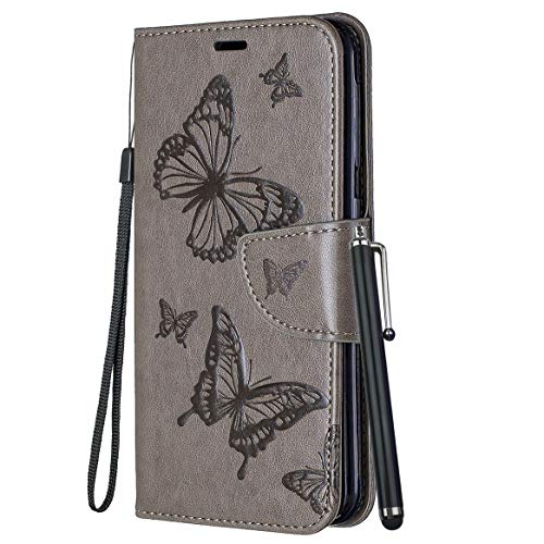 Yiizy Handyhüllen für Huawei P30 ELE-L29 Ledertasche, Schmetterling Stil Lederhülle Brieftasche Schutzhülle für Huawei P30 ELE-L29 hülle Silikon Cover mit Magnetverschluss Kartenfächer (Grau) von Yiizy