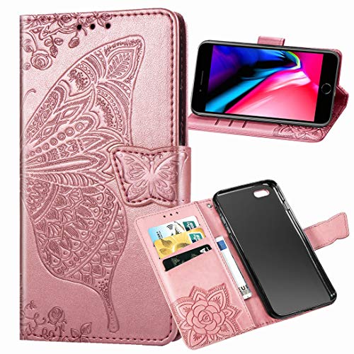 Yiizy Handyhüllen für Samsung Galaxy A40 A405 Ledertasche, Schmetterling Stil Lederhülle Brieftasche Schutzhülle für Galaxy A40 hülle Silikon Cover mit Magnetverschluss Kartenfächer (Rotgold) von Yiizy