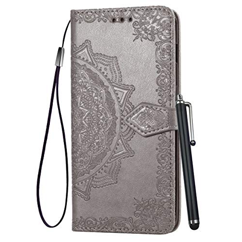 Yiizy Handyhüllen für Samsung Galaxy A80 A805F Ledertasche, Sonnenblume Stil Lederhülle Brieftasche Schutzhülle für Galaxy A90 hülle Silikon Cover mit Magnetverschluss Kartenfächer (Grau) von Yiizy