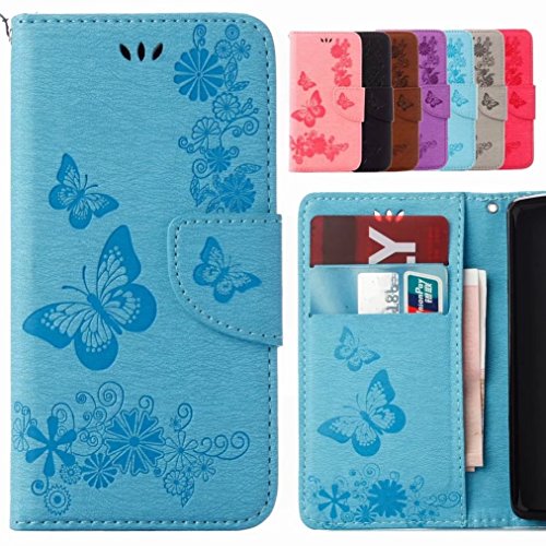 Yiizy handyhülle für Sony Xperia L1/G3311 Hülle, Schmetterling Tasche Leder Schutzhülle PU Ledertasche Schutz Cover Magnet Beutel Silikon Gummi huelle Schale Stehen Kartenhalter Stil (Blauen) von Yiizy