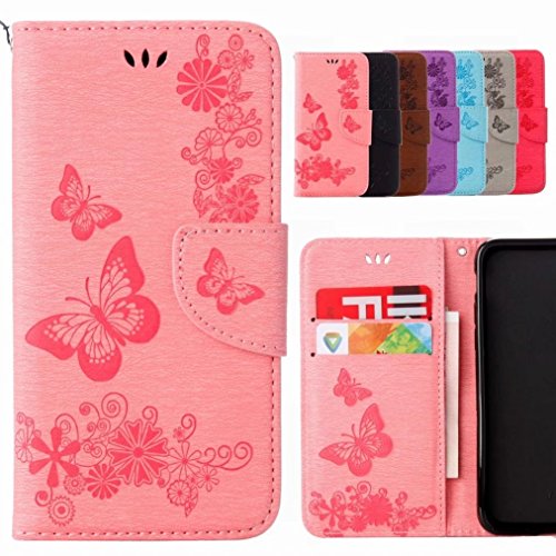 Yiizy handyhülle für Sony Xperia L1/G3311 Hülle, Schmetterling Tasche Leder Schutzhülle PU Ledertasche Schutz Cover Magnet Beutel Silikon Gummi huelle Schale Stehen Kartenhalter Stil (Rosa) von Yiizy