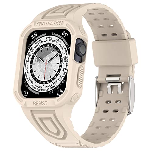 Yikamosi Kompatibel mit Apple Watch Ultra Band 49mm mit Bumper Hülle,Frauen und Männer Robuste Hülle mit TPU Sportband für Watch Ultra Band 49mm,Militär-Schutzhülle Band stoßfest,Khaki von Yikamosi