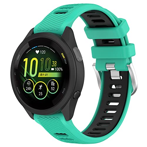 Yikamosi Kompatibel mit Garmin Forerunner 265S Armband für Frauen und Männer,Dual Color Schnellverschluss Weiches Silikon rostfreiem Metallverschluss Ersatzbänder für Forerunner 265S,Mint/Schwarz von Yikamosi