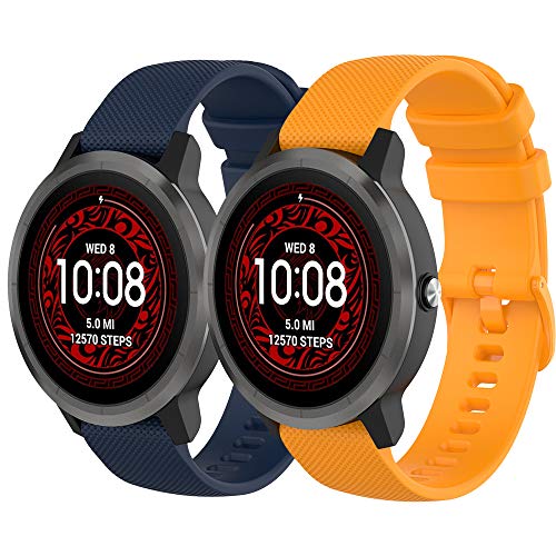 Yikamosi Kompatibel mit Garmin Vivoactive 4 Armband,22MM Schnellverschluss Weiches Silikon rostfreiem Metallverschluss Ersatzbänder für Garmin Vivoactive 4/Garmin Venu 2,Mitternachtsblau+Orange von Yikamosi