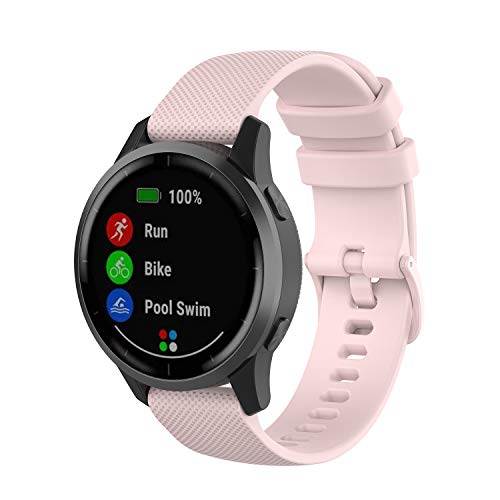 Yikamosi Kompatibel mit Garmin Vivoactive 4S Armband,18MM Schnellverschluss Weiches Silikon rostfreiem Metallverschluss Ersatzbänder für Garmin Vivoactive 4S/Vivomove 3S,Rosa von Yikamosi