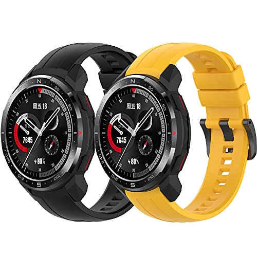 Yikamosi Kompatibel mit Honor Watch GS Pro Armband,Schnellverschluss Weiches Silikon rostfreiem Metallverschluss Ersatzbänder für Honor Watch GS Pro,Schwarz + Gelb Yikamosi Kompatibel mit Honor Watch GS Pro Armband,Schnellverschluss Weiches Silikon rostfreiem Metallverschluss Ersatzbänder für Honor Watch GS Pro,Schwarz + Gelb von Yikamosi