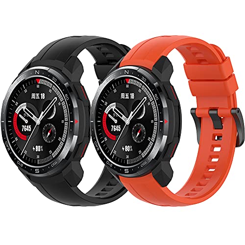 Yikamosi Kompatibel mit Honor Watch GS Pro Armband,Schnellverschluss Weiches Silikon rostfreiem Metallverschluss Ersatzbänder für Honor Watch GS Pro,Schwarz + Orangerot Yikamosi Kompatibel mit Honor Watch GS Pro Armband,Schnellverschluss Weiches Silikon rostfreiem Metallverschluss Ersatzbänder für Honor Watch GS Pro,Schwarz + Orangerot von Yikamosi