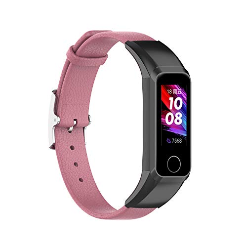 Yikamosi Kompatibel mit Huawei Band 4 Armband/Honor Band 5i Armband,Schnellverschluss Echtes Leder rostfreiem Metallverschluss Ersatzbänder für Huawei Band 4/Honor Band 5i,Rosa von Yikamosi