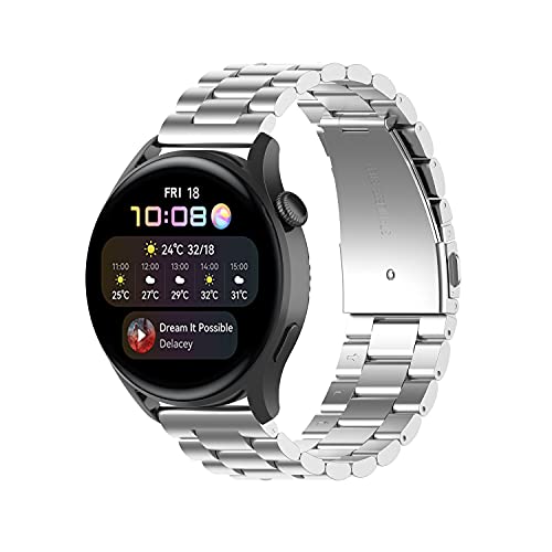 Yikamosi Kompatibel mit Huawei Watch 3 Armband/Watch 3 Pro Armband,Schnellverschluss Edelstahl Metall Ersatzarmband Damen Herren Wristband Uhrenarmbänder für Huawei Watch 3/Watch 3 Pro,Silber von Yikamosi
