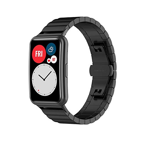 Yikamosi Kompatibel mit Huawei Watch Fit Armband,Schnellverschluss Edelstahl Metall Ersatzarmband Damen Herren Wristband Uhrenarmbänder für Huawei Watch Fit,schwarz-2 von Yikamosi