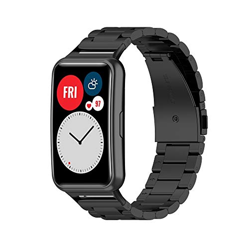 Yikamosi Kompatibel mit Huawei Watch Fit Armband,Schnellverschluss Edelstahl Metall Ersatzarmband Damen Herren Wristband Uhrenarmbänder für Huawei Watch Fit,schwarz Yikamosi Kompatibel mit Huawei Watch Fit Armband,Schnellverschluss Edelstahl Metall Ersatzarmband Damen Herren Wristband Uhrenarmbänder für Huawei Watch Fit,schwarz von Yikamosi