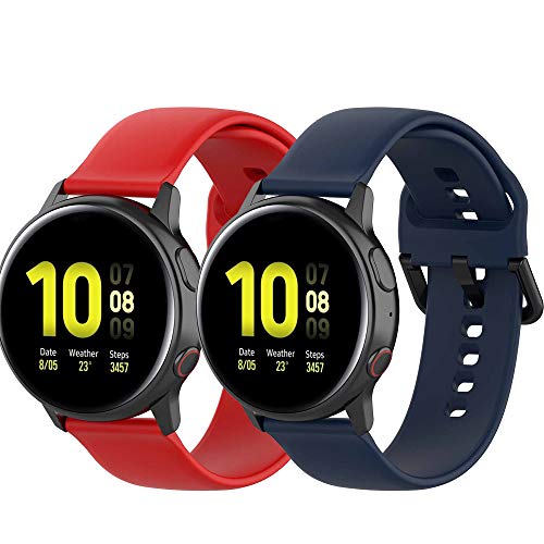 Yikamosi Kompatibel mit Samsung Galaxy Watch Active 2 Armband,20MM Schnellver Weiches Silikon rostfreiem Metallverschluss Ersatzbänder für Galaxy Watch Active 2 40MM/44MM,Rot+Nachtblau von Yikamosi