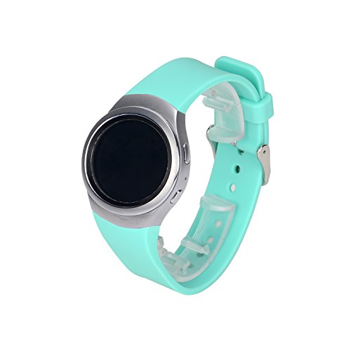 Yikamosi Kompatibel mit Samsung Gear S2 SM-R720/R732 Armband,Soft-Silikon Watch Armband Stainless Steel Clasp Atmungsaktiv Ersatz Strap für Samsung Gear S2 SM-R720/R732(Large-Mint) von Yikamosi