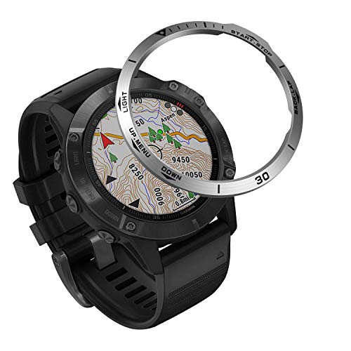 Yikamosi Rostfreier Stahl Lünetten Ring Kompatibel mit Garmin Fenix 6X/6X Pro Watch, Bezel Ring Adhesive Cover Anti-Kratz- und Kollisionsschutz für Fenix Watch Accessory(B-Silver) von Yikamosi