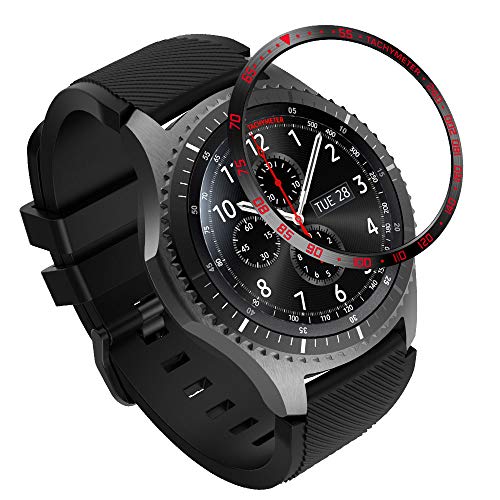 Yikamosi Rostfreier Stahl Lünetten Ring Kompatibel mit Samsung Galaxy Watch 46MM,Bezel Ring Adhesive Cover Anti-Kratz- und Kollisionsschutz für Galaxy Watch Accessory,Schwarz/Rot-E von Yikamosi