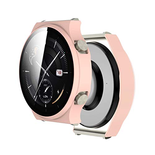 Yikamosi Schutzhülle Kompatibel mit Huawei Watch GT2 Pro,Hülle mit Displayschutz aus Anti-Kratzglas Vollabdeckung HD Ultradünne Schutzfolie Kompatibel mit Huawei Watch GT2 Pro,Rosa von Yikamosi