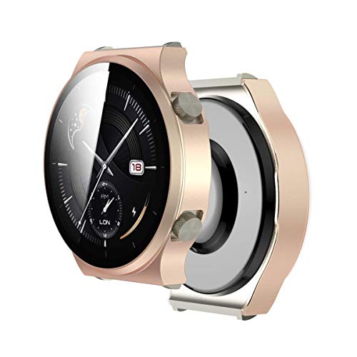 Yikamosi Schutzhülle Kompatibel mit Huawei Watch GT2 Pro,Hülle mit Displayschutz aus Anti-Kratzglas Vollabdeckung HD Ultradünne Schutzfolie Kompatibel mit Huawei Watch GT2 Pro,Rose von Yikamosi