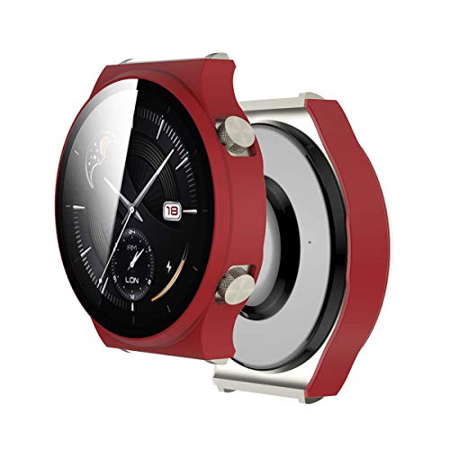 Yikamosi Schutzhülle Kompatibel mit Huawei Watch GT2 Pro,Hülle mit Displayschutz aus Anti-Kratzglas Vollabdeckung HD Ultradünne Schutzfolie Kompatibel mit Huawei Watch GT2 Pro,Rot von Yikamosi