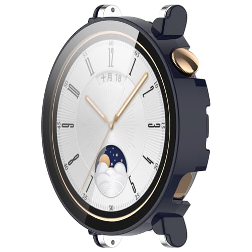 Yikamosi Schutzhülle Kompatibel mit Huawei Watch GT4 41MM,Hülle mit Displayschutz aus Anti-Kratzglas Vollabdeckung HD Ultradünne Schutzfolie Kompatibel mit Huawei Watch GT4 41MM,Mitternachtsblau von Yikamosi