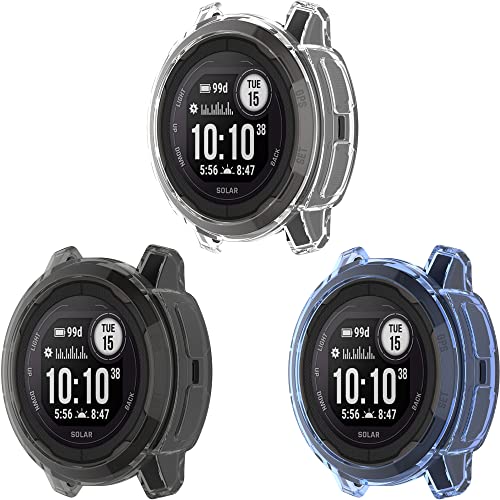 Yikamosi Schutzhüllen Kompatibel mit Garmin Instinct 2 Smartwatch,Anti-Scratch Anti Drop Weiches TPU Protective Cover Stoßstangenschale für Garmin Instinct 2 Smartwatch,Klar+Schwarz+Blau von Yikamosi