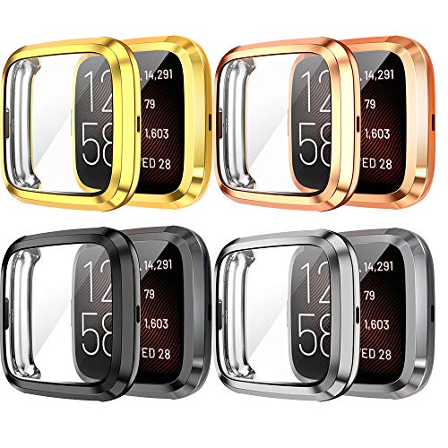 Yikamosi Screen Protector Compatible with Fitbit Versa 2,Soft TPU Full Coverage Protective Case Cover Compatible with Fitbit Versa 2/Versa 2SE,4PC(Gold,Rose Gold,Black,Gray) von Yikamosi