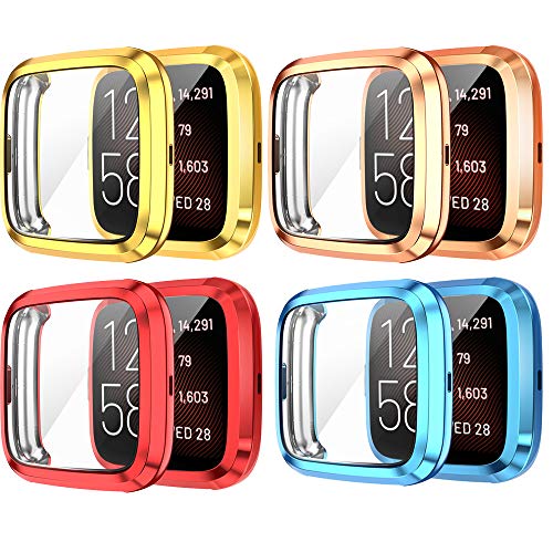 Yikamosi Screen Protector Compatible with Fitbit Versa 2,Soft TPU Full Coverage Protective Case Cover Compatible with Fitbit Versa 2/Versa 2SE,4PC(Gold,Rose Gold,Red,Blue) von Yikamosi