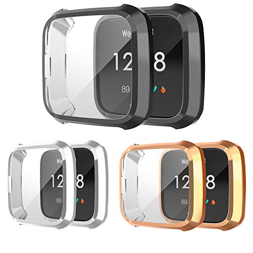 Yikamosi Screen Protector Compatible with Fitbit Versa Lite, Soft TPU Full Coverage Protective Case Cover Compatible with Fitbit Versa Lite,3PC(Black,Sliver,Rose Gold) von Yikamosi