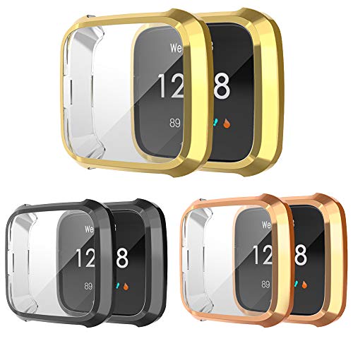 Yikamosi Screen Protector Compatible with Fitbit Versa Lite, Soft TPU Full Coverage Protective Case Cover Compatible with Fitbit Versa Lite,3PC(Gold,Black,Rose Gold) von Yikamosi