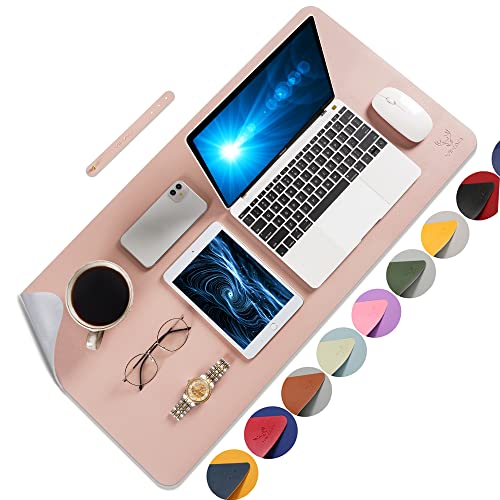 Yikda Dual-Sided Extended Desk Pad Mat, 35.4"x17" Multifunctional PU Leather Large Office Writing Desk Computer Mat Mouse Pad,Waterproof,Ultra Thin (Pink/Silver) von Yikda