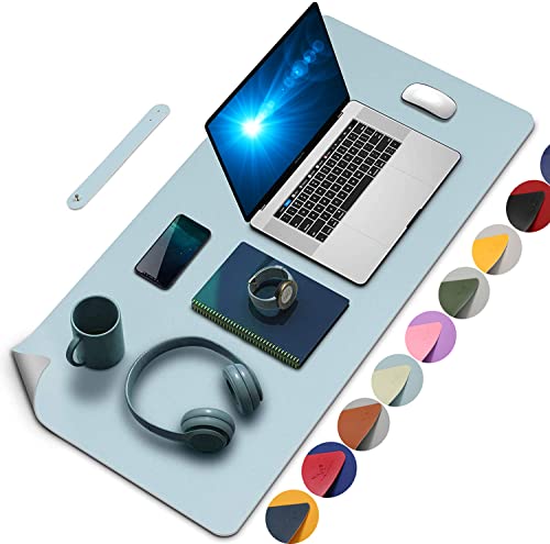 Yikda Dual-Sided Mouse Pad Desk Mat Map, PU Leather Desk pad Large Mouse pad, Waterproof Desk Mat for Desktop （35.4"x17" Light Blue/Silver von Yikda
