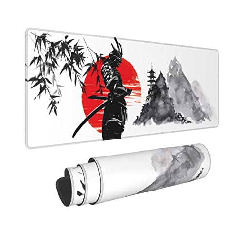Gaming-Mauspad mit japanischem Samurai-Bushido, Motiv: Aquarell, rutschfeste Gummiunterseite, genähte Kanten, Schreibtischunterlage, erweitertes großes Mäuse-Pad, 80 x 30 cm von Yilad