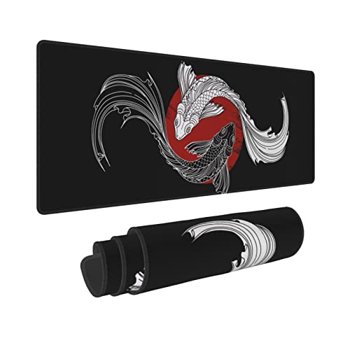 Japanisches Yin und Yang Koi Karpfen Gaming-Mauspad XL, rutschfeste Gummiunterseite, genähte Kanten, Schreibtischunterlage, erweitertes großes Mäuse-Pad, 80 x 30 cm von Yilad