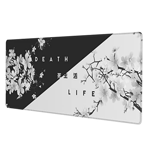 Weiß und Schwarz Mauspad Cherry Blossom XL Großes Anime Life and Death Gaming Mauspad mit genähtem Rand und Gummiunterseite, Schreibtischunterlage 80 x 30 cm von Yilad