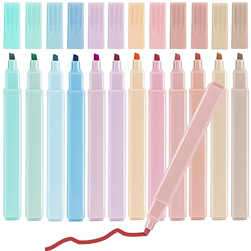 YiliYa 12 Stück Bunte Textmarker Stifte Aesthetic Textmarker Pastell Supplies Marker Pastell für Journal Bibel Planer Notes School Office von YiliYa