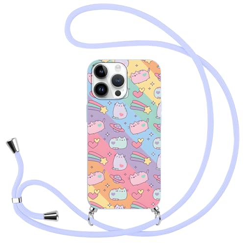 Handyhülle Handykette für Apple iPhone 16 Pro 6.3" Hülle mit Band, Anime Cartoon Cute Katze Pusheen Cat Manga Muster Case mit zum Umhängen Kordel, Silikon Stoßfest Bumper Schutzhülle Cover, Comics Handyhülle Handykette für Apple iPhone 16 Pro 6.3" Hülle mit Band, Anime Cartoon Cute Katze Pusheen Cat Manga Muster Case mit zum Umhängen Kordel, Silikon Stoßfest Bumper Schutzhülle Cover, Comics von Yimctoie
