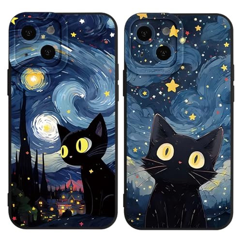 Yimctoie 2 Stück Cartoon Handyhülle für iPhone 16 Hülle 6,1",Mode Schutzhülle Schwarz Handyhülle mit Niedlich Katze Aesthetic Muster Weich Silikon Dünn TPU Stoßfeste Kratzfest Cover,Anime von Yimctoie