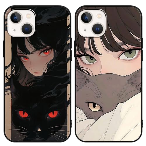 Yimctoie 2 Stück Handyhülle für Samsung Galaxy A26 5G 6.64",Cute Karikatur Cool Mädchen umarmt Katze Aesthetic Muster Case,Anime Cat Cartoon Schutzhülle Schwarz Silikon Hülle Stoßfeste Cover von Yimctoie