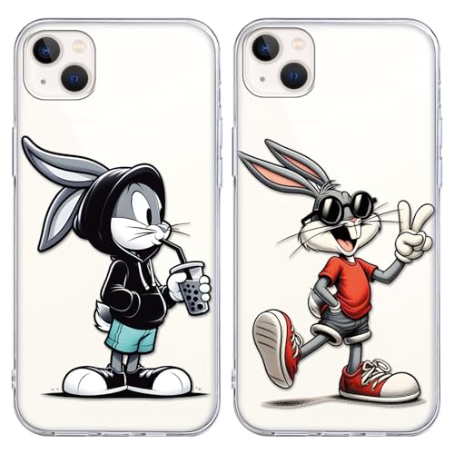 Yimctoie 2 Stück Transparent Handyhülle für iPhone 13 iPhone 14 6.1", Lustig Bunny Anime Muster Aesthetic Design Schutzhülle Weich TPU Silikon Rabbit Stoßfest Case Mädchen, Cool von Yimctoie
