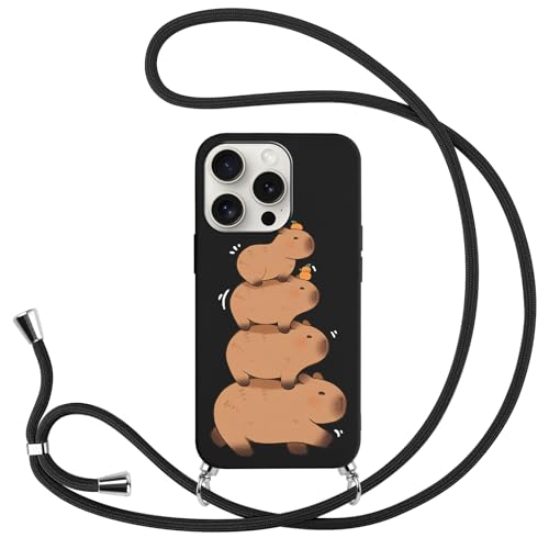 Yimctoie Anime Handykette für Apple iPhone 14 Pro Max Hülle 6.7'', Cute Cartoon Capybara Hülle mit Band, HandyHülle Necklace Handy Kette Kordel zum Umhängen SchutzHülle TPU Phone Case, Schwarz Yimctoie Anime Handykette für Apple iPhone 14 Pro Max Hülle 6.7'', Cute Cartoon Capybara Hülle mit Band, HandyHülle Necklace Handy Kette Kordel zum Umhängen SchutzHülle TPU Phone Case, Schwarz von Yimctoie