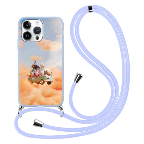 Yimctoie Handykette Handyhülle für iPhone 6 4.7" Hülle mit Band, Kpop Stray Kids Skzoo Muster Design Case mit zum Umhängen Kordel, Weich Silikon Stoßfest TPU Schutzhülle Cover für Skz Fans, Violett von Yimctoie