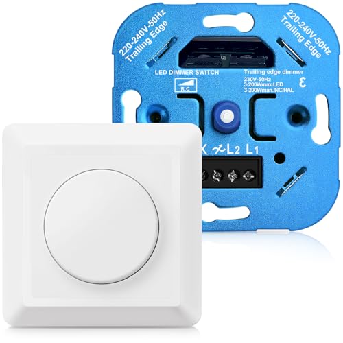 YindaLux Dimmer für LED Lampen, Dimmer Schalter für Dimmbare LEDs 3–200W / Halogen 3–200W, LED Dimmer 230V, Lichtschalter dimmbar, Phasenabschnittdimmer für Schlafzimmer, Wohnzimmer, Küche, Weiß YindaLux Dimmer für LED Lampen, Dimmer Schalter für Dimmbare LEDs 3–200W / Halogen 3–200W, LED Dimmer 230V, Lichtschalter dimmbar, Phasenabschnittdimmer für Schlafzimmer, Wohnzimmer, Küche, Weiß von YindaLux