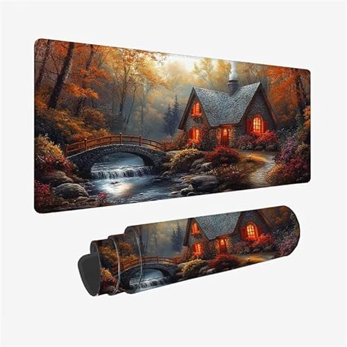 Gaming Mauspad XXL 1200x600x3mm Herbst Mauspad Groß Vernähte Kanten WassXerdicht Anti-Rutsch,Schreibtischunterlage Large Size Mäßige Oberflächenreibung,Verbessert Geschwindigkeit Mousepad Kabine Y2-74 von Yingeen