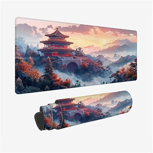 Gaming Mauspad XXL 800x300x3mm Weiß Mauspad Groß Vernähte Kanten WassXerdicht Anti-Rutsch, Schreibtischunterlage Large Size Mäßige Oberflächenreibung, Verbessert Geschwindigkeit Mousepad Turm Y2-275 von Yingeen