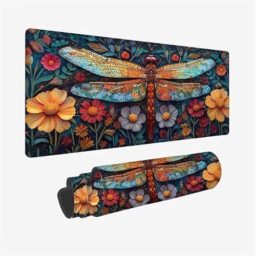 Gaming Mauspad XXL 900x400x3mm Niedlich Mauspad WassXerdicht Anti-Rutsch, Schreibtischunterlage Large Size Mäßige Oberflächenreibung, Verbessert Präzision und Geschwindigkeit Mousepad Libelle Y2-143 von Yingeen