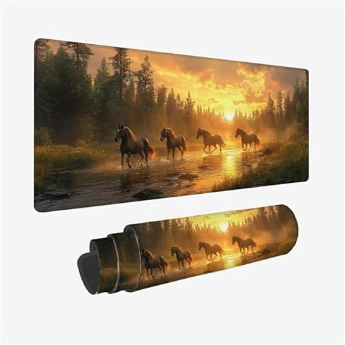 Gaming Mauspad XXL 900x400x3mm Tier Mauspad Groß Vernähte Kanten WassXerdicht Anti-Rutsch, Schreibtischunterlage Large Size Mäßige Oberflächenreibung, Verbessert Geschwindigkeit Mousepad Pferd Y2-26 von Yingeen