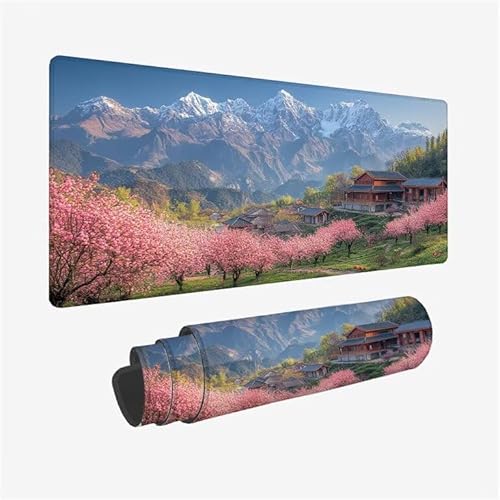 Mauspad Landschaft Schreibtischunterlage Häuser Mauspad XXL 1600x800x3mm Mousepad Rutschfeste Gummibasis, Achreibtischunterlage mit Kantenschutz, Wasserdicht und Langlebig Mouse Pad für PC,Büro Y2-328 von Yingeen