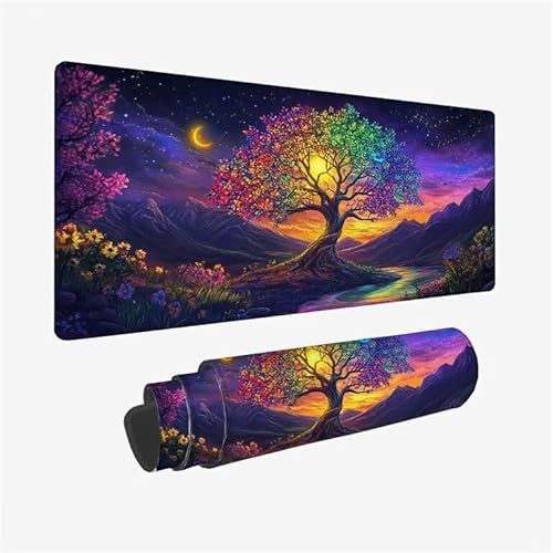 Mauspad Lila Schreibtischunterlage Baum(1) Mauspad XXL 1600x800x3mm Mousepad rutschfeste Gummibasis, Achreibtischunterlage mit Kantenschutz, Wasserdicht und Langlebig Mouse Pad für PC, Büro Y2-823 von Yingeen