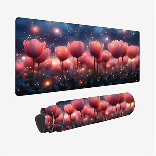 Mauspad Rosa Schreibtischunterlage Tulpe Mauspad XXL 1600x800x3mm Mousepad rutschfeste Gummibasis, Achreibtischunterlage mit Kantenschutz, Wasserdicht Langlebig Mouse Pad für PC Zubehör, Büro Y2-364 von Yingeen